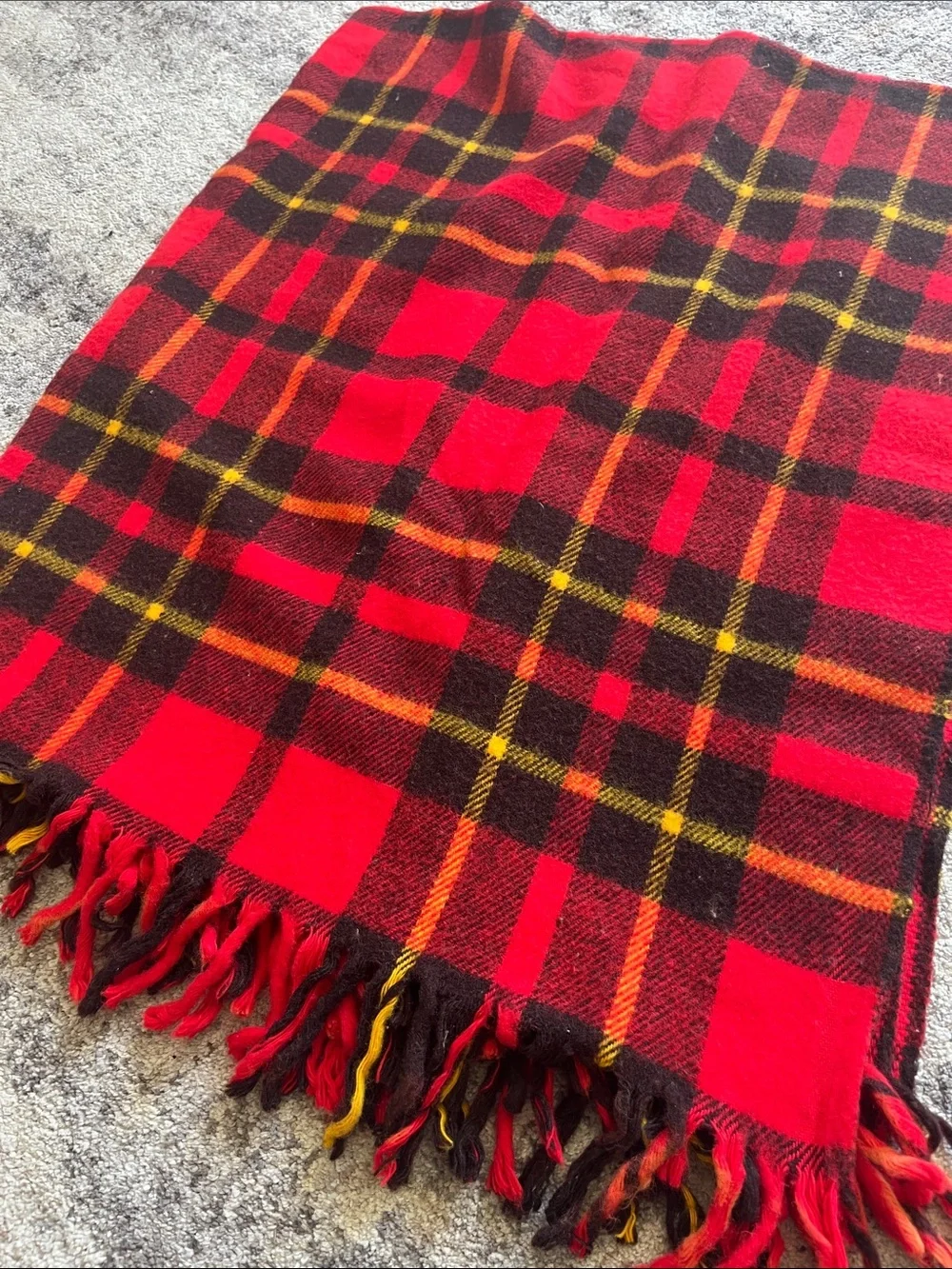 Faribo Red Tartan Plaid Fringe Blanket